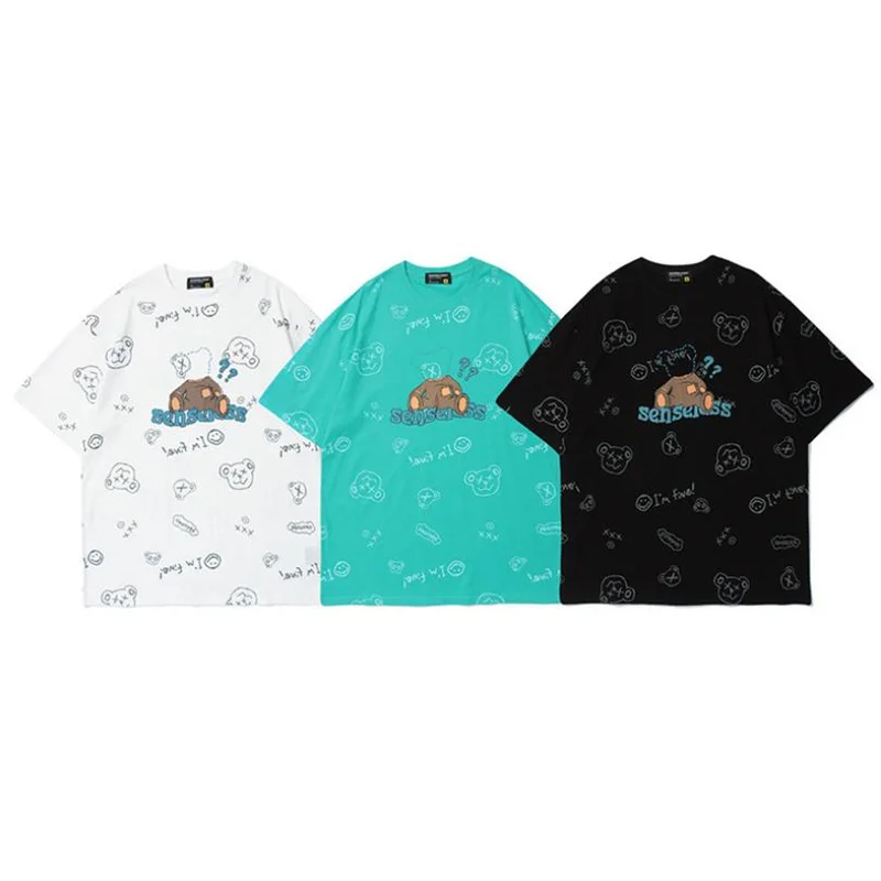 

Quality Summer Men Tees Fun Bear Full Print Short Sleeve T-Shirt Popular Fashion Casual Oversize Loose Couple O-Neck Youth Tops