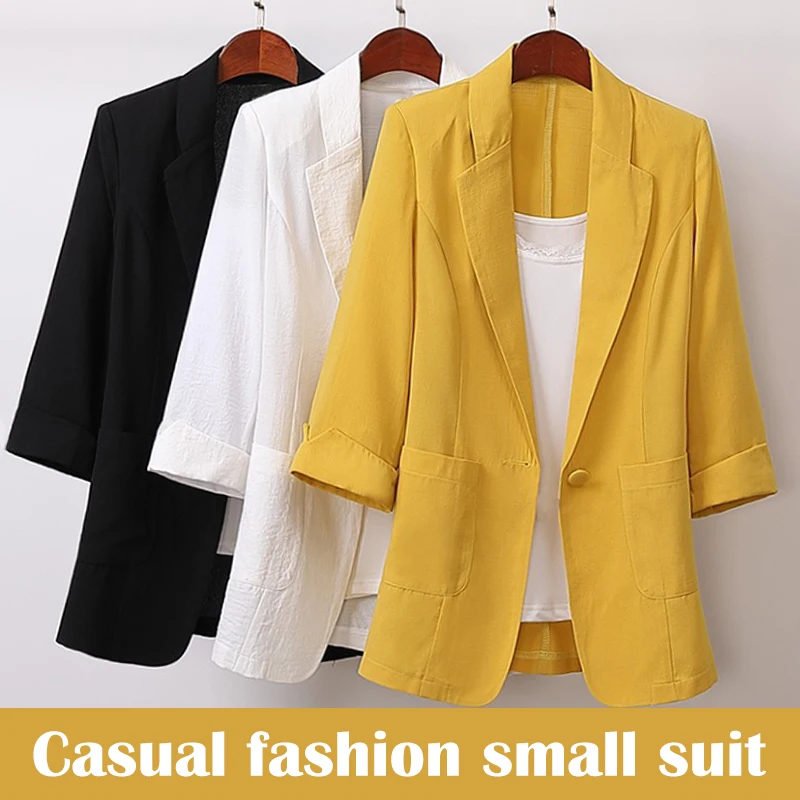 

Cotton and Linen Long and Large Size Suit Jacket Loose Casual Fashion Suit Women'S Clothing SWD889