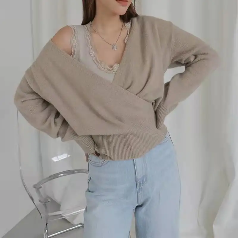 Seoulish новинка сезона осень-зима 2021 женские пуловеры с перекрещивающимися спереди