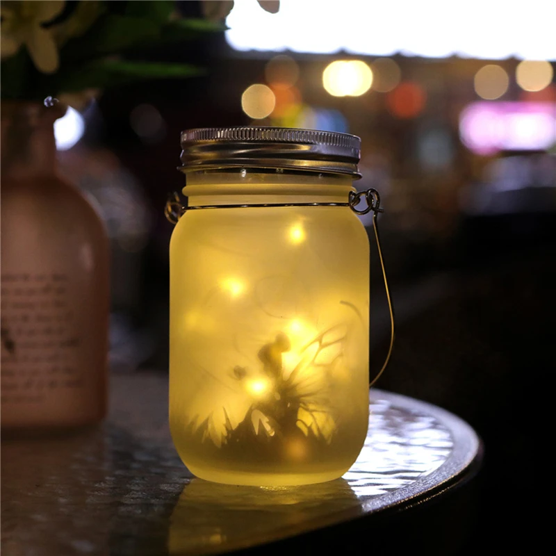 Solar Mason Light with Hanging Handle Jar Transparent Waterproof Outdoor Decoration | Glow Party Supplies