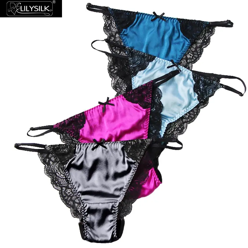 Женские Шелковые Стринги LilySilk кружевное нижнее белье 4 шт. в упаковке бесплатная