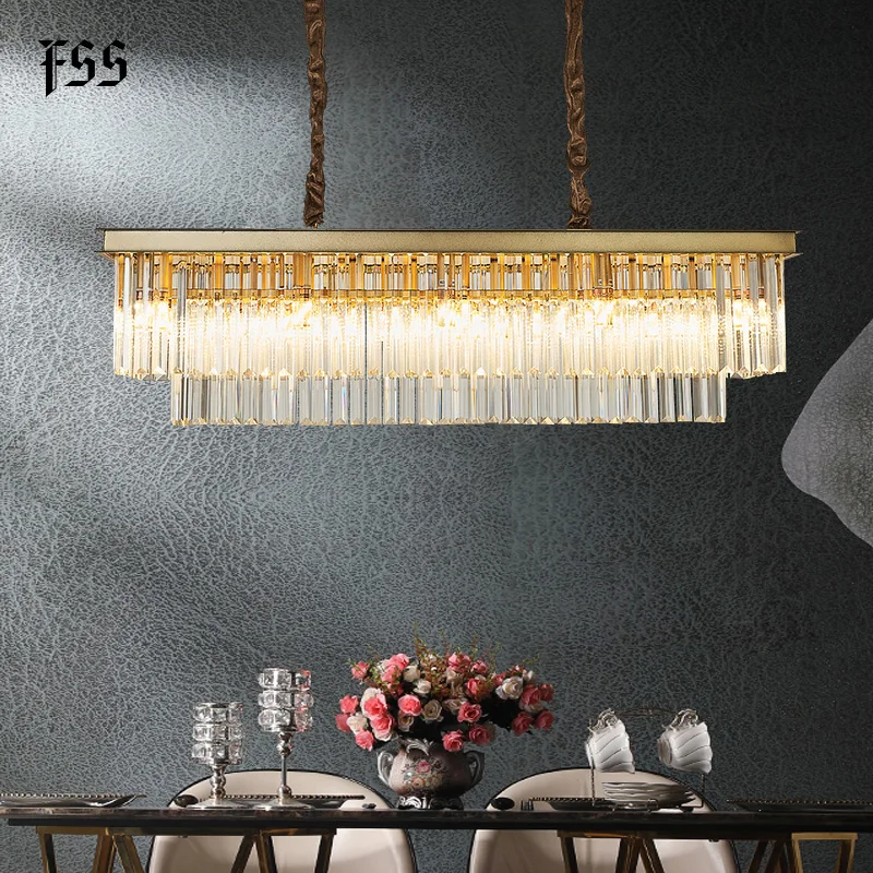 Золотая прямоугольная хрустальная люстра Fss для столовой светодиодные лампы