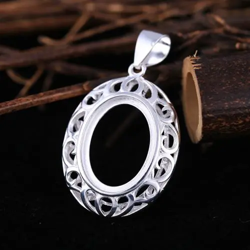 

925 Sterling Silver 14x18.5mm Oval Cabochon Semi Mount Women Pendant Fine Jewelry Without Necklace