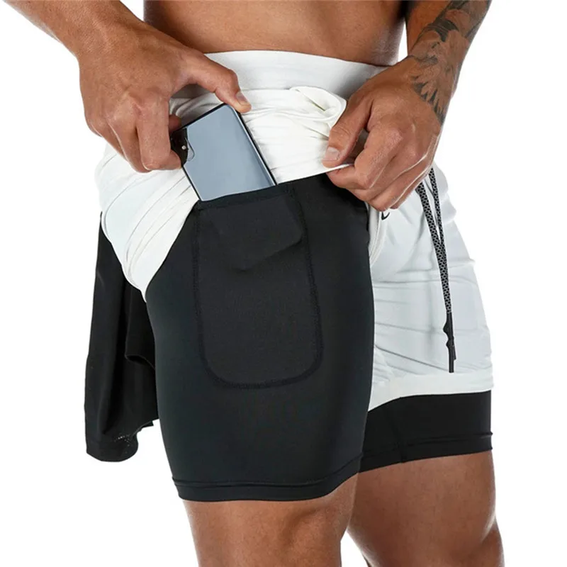 

Summer Men's Fitness Shorts Double Layer Elastic Outdoor Sports Training Running Shorts Hanging Towel Multi Pocket Clothing