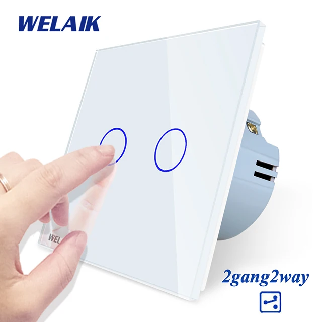 Welaik Кристалл Стекло Панель переключатель Белый настенный выключатель ЕС сенсорный выключатель Экран настенный выключатель света 2gang2way AC110~ 250 В a1922cw/b - Цвет: White