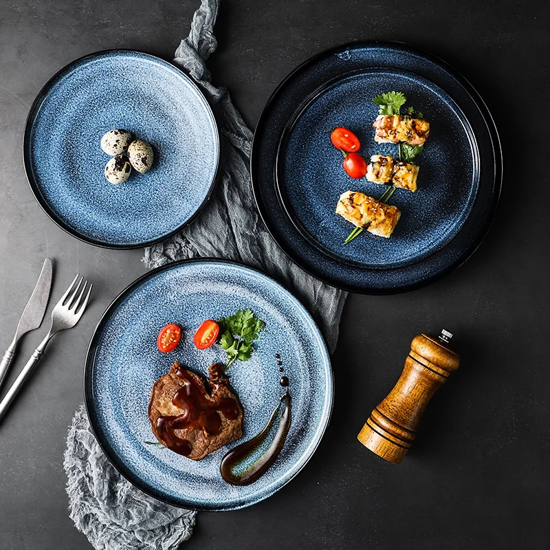 

Northern Europe ceramica made in kiln creative Hotel Western steak blue elegant household Ceramic dinner plates serving tray