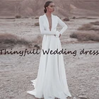 Современное свадебное платье с глубоким V-образным вырезом и длинными рукавами, новинка 2022, Длинные свадебные платья невесты, свадебные платья принцессы, платья