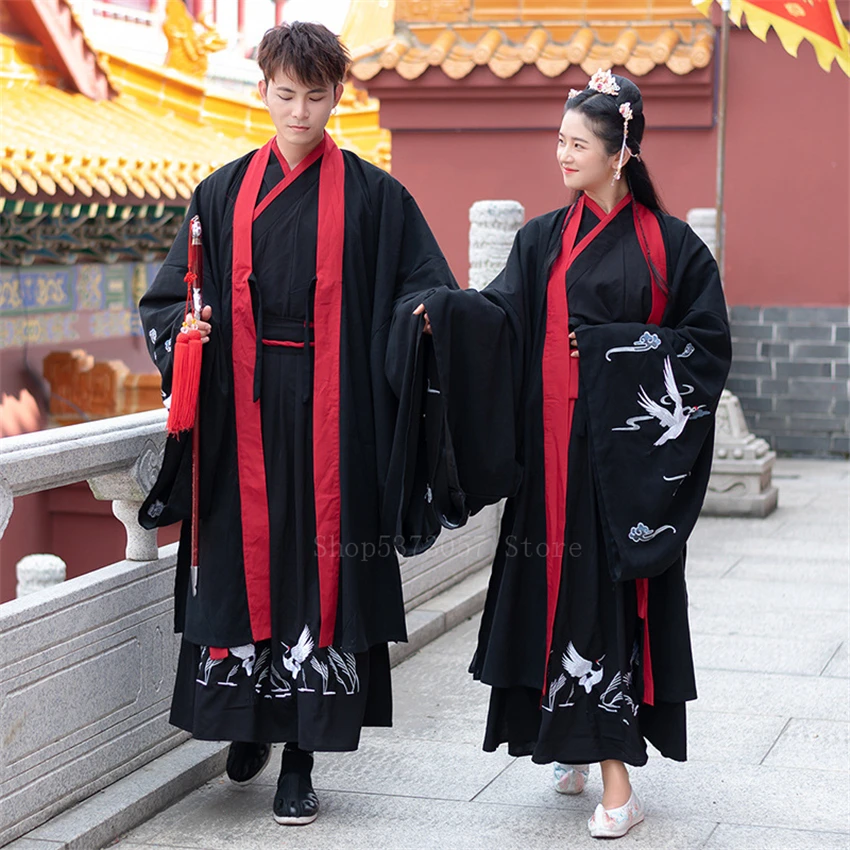 Китайское традиционное платье Hanfu для женщин и мужчин топ с вышивкой журавлей