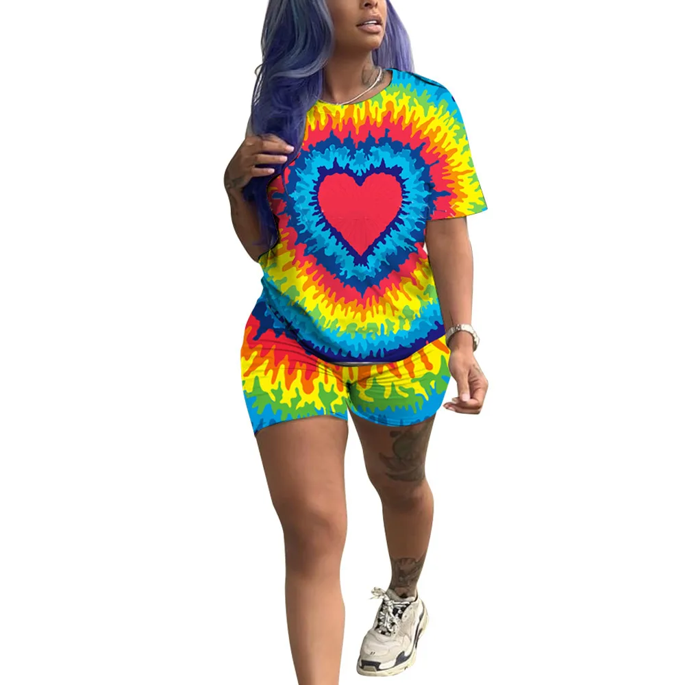 

Women's Summer Fashion Street Style Short Sleeve Printed Tops and Shorts 2 Piece Sets