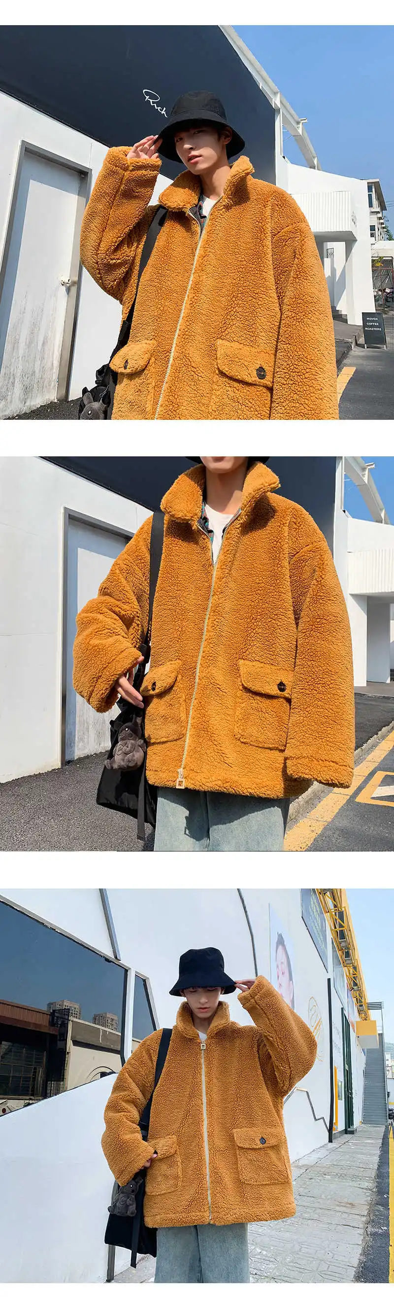 Winter Lamb Fur Jacket Men's Warm Thick Parka Men Fashion Solid Color Casual Coat Man Loose Cotton Jacket Male Clothes Overcoat
