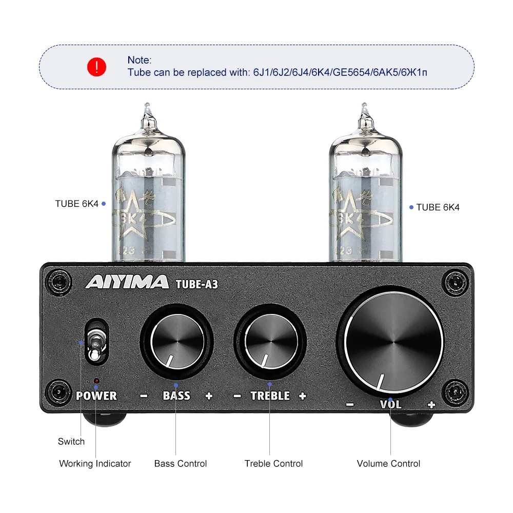 AIYIMA DC12V аудио 6K4 трубчатый усилитель предусилитель Hi-Fi контроль высоких басов