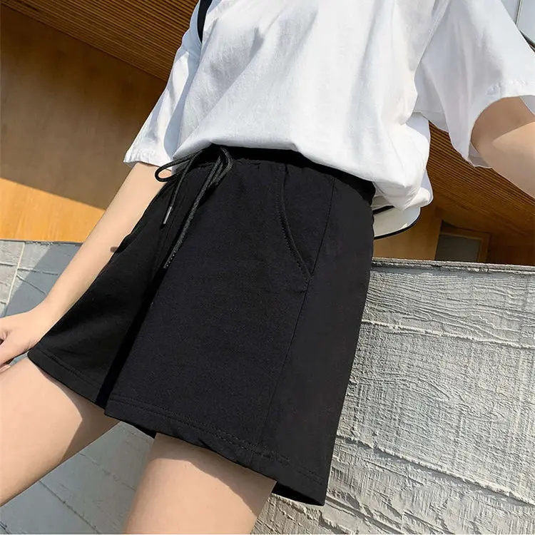

Black shorts women's new summer 2021 loose high waisted casual A-line show thin versatile pants