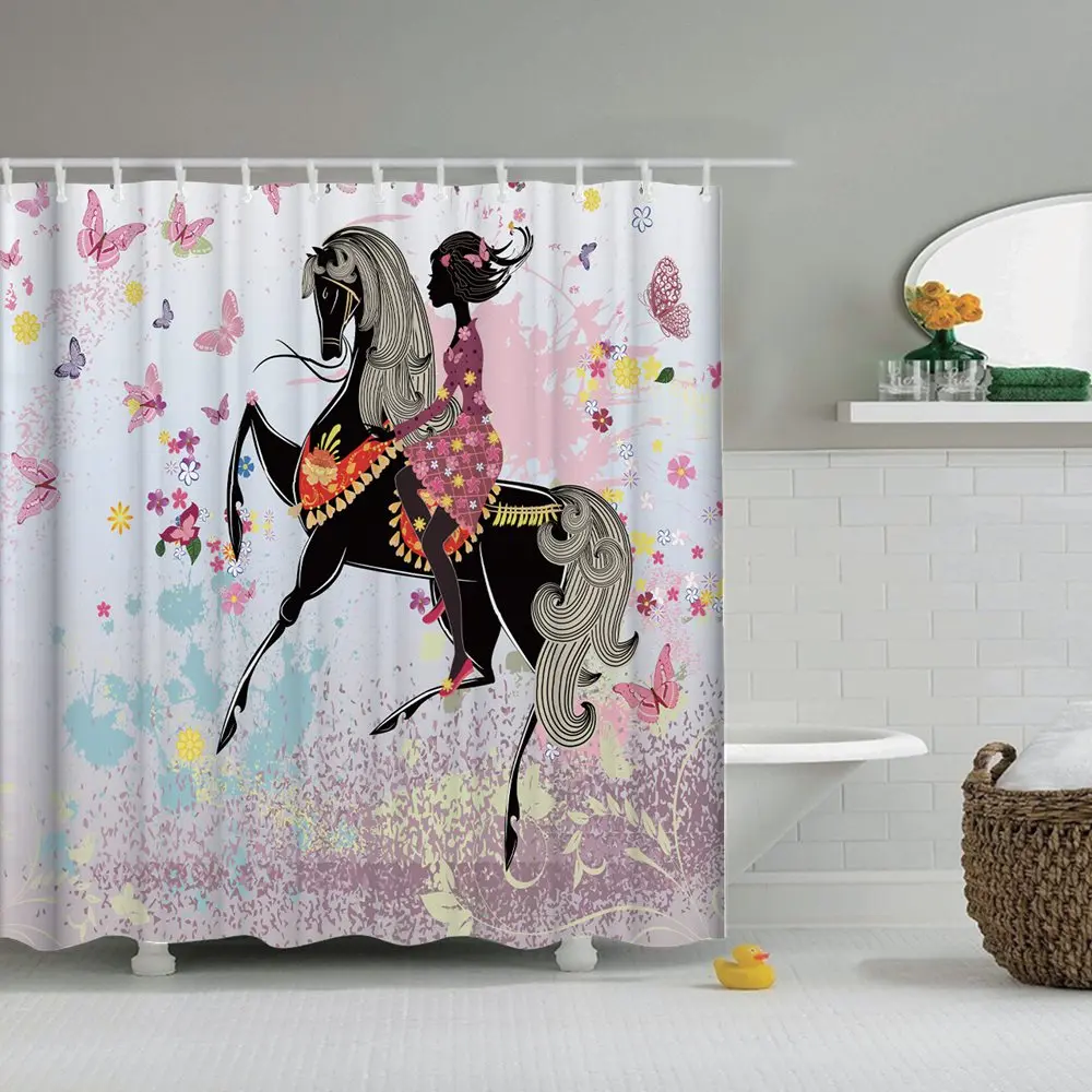 Занавеска для душа Dafield девочки фея с крыльями в цветочном платье Фэнтезийный сад