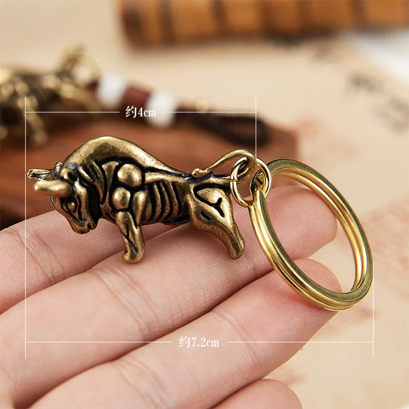 

Brass Zodiac Cattle Keychain Cow Key Chains Bullish Car Braided Rope Pendant Chinese New Year Mascot