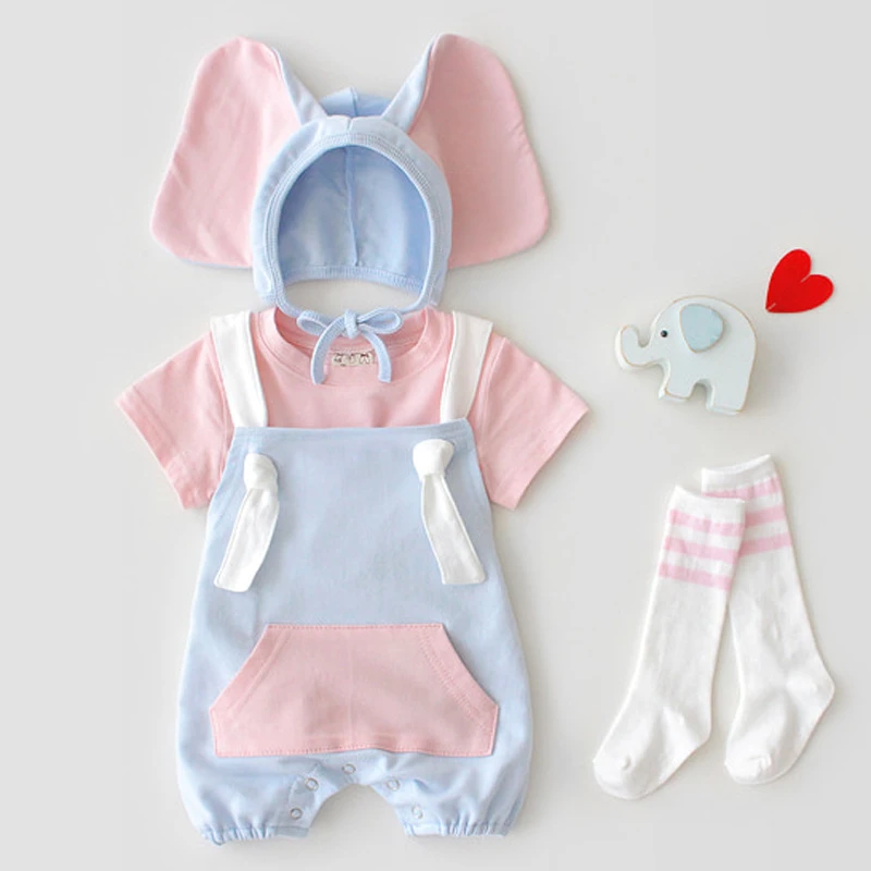 Лето 2020 комбинезоны Koodykids для маленьких девочек розовые синие с шапочкой