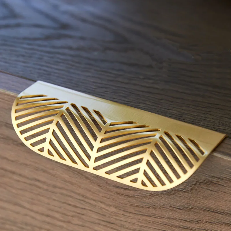 

Hollow-out handle brass leaf invisible no punch drawer/cabinet knob furniture pull for wardrobe kitchen bathroom hardware