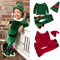 3 pcsset toddler baby girls christmas outfit santa claus costume for new year 2022 kids girls tops belt pants hat