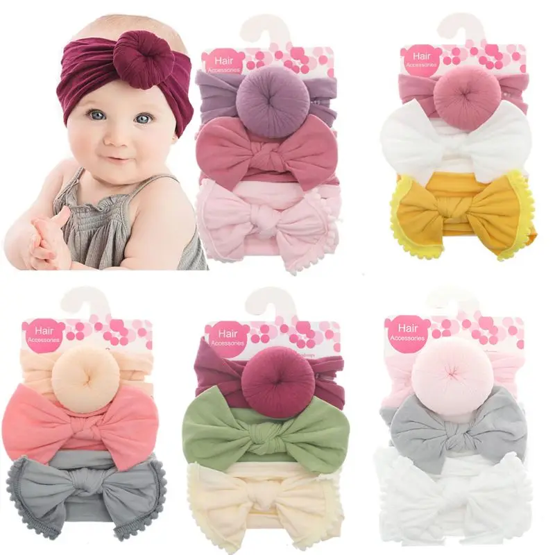 3pcs/Set New Solid Nylon Headband Bow Headbands For Cute Kids Girls Hair Turban Hairband Children Soft Cotton | Детская одежда и