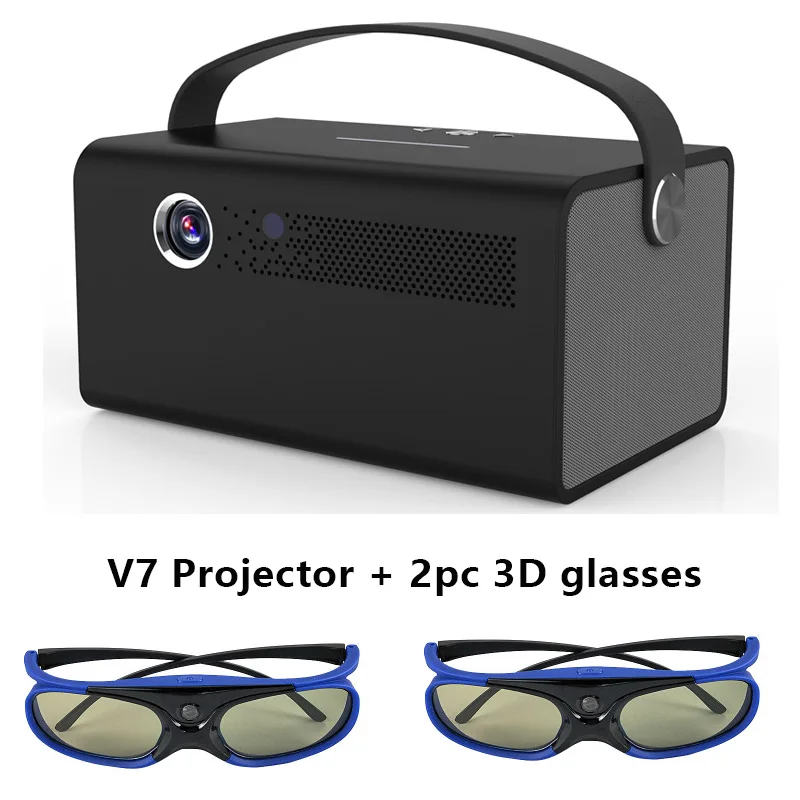 Smartldea New 4K 3D V7 projector android wifi bluetooth proyector portable home smart beamer Build in speaker with Zoom HDMI USB - Цвет: V7 add 2pc 3D glass