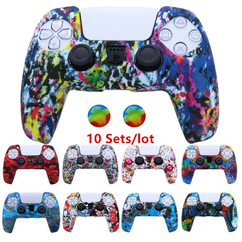 

10 Sets Silicone Cover Skin Case Guard Soft Shell for Sony PS5 Playstation 5 Dualsense Controller Protector + Thumb Grips Caps