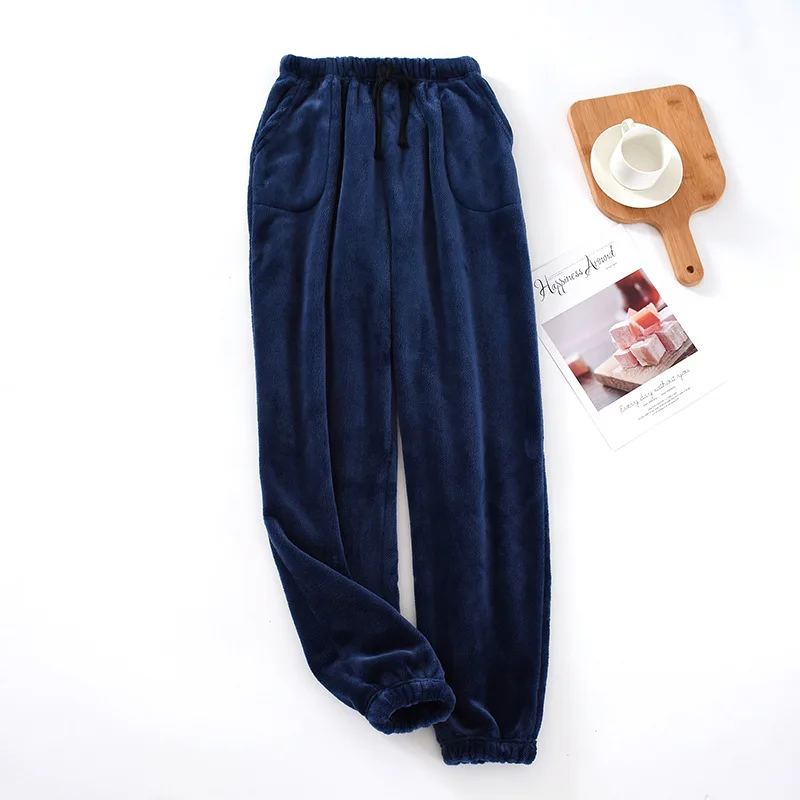 Japanese style new men's home pants thick flannel warm pants autumn and winter large size coral fleece trousers pajama pants