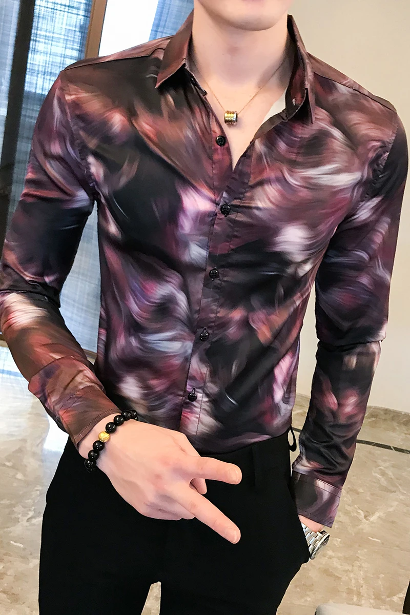 

Men FashionBritish Style Digital Print Shirt 2021Slim Fit Men Casual Shirts Long Sleeve All Match Streetwear Blouse Men Clothing