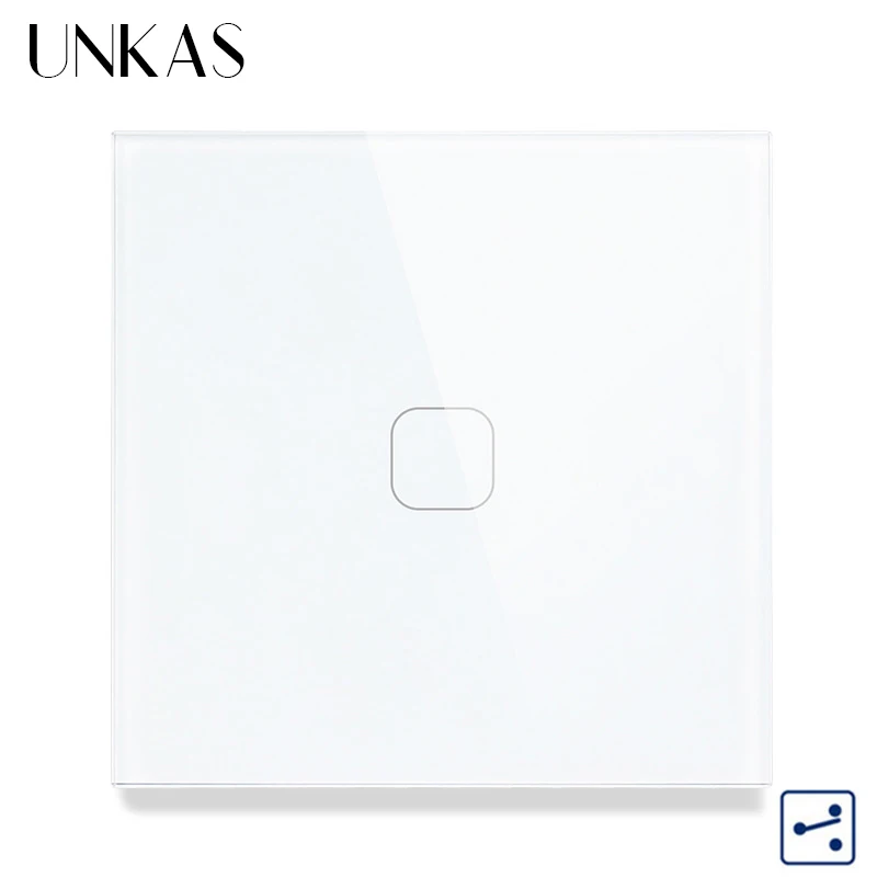 

Сенсорный выключатель UNKAS европейского стандарта, 1 клавиша, 2 канала, сенсорный переключатель, панель из хрустального стекла, настенный вык...