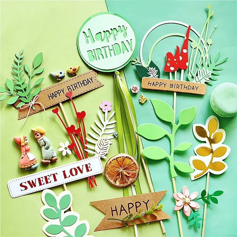 

Leaves Peony Wicker Cake Topper for Birthday Party Decor Baby Shower Swing Wedding Baking Supplies Bird Mold Dessert Love Gifts