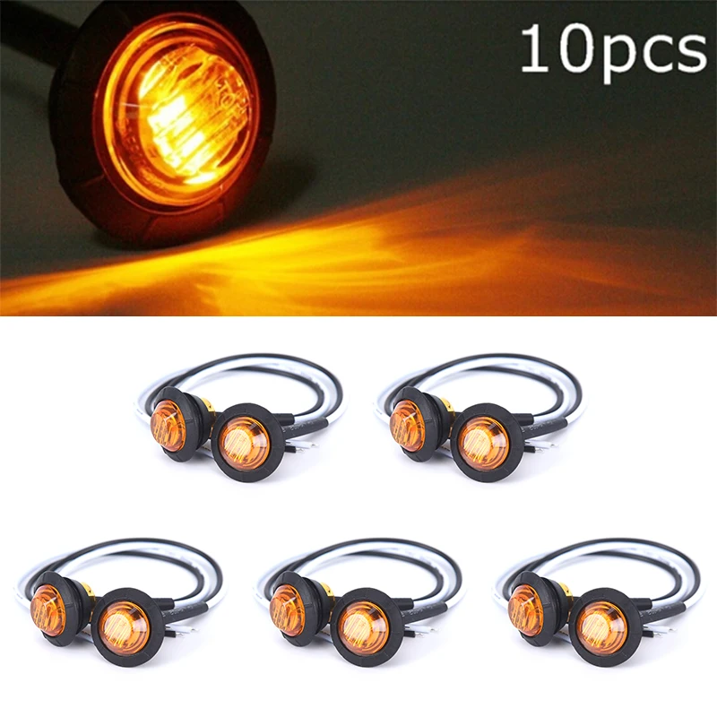 

Hot 10PCS Mini 12 / 24V 1'' Round Amber LED Light Front Rear Side Marker Indicators Light for Truck Bus Trailer Motocycle 12V