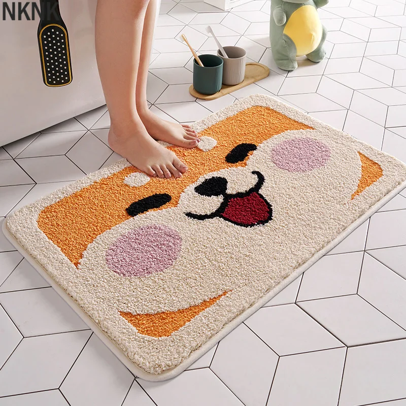 

Corgi Dog Funny Floor Mat Bathroom Thickened Doormat Cute Cartoon Animal Furry Rug Absorbent Non-Slip Carpets Kitchen Esterilla