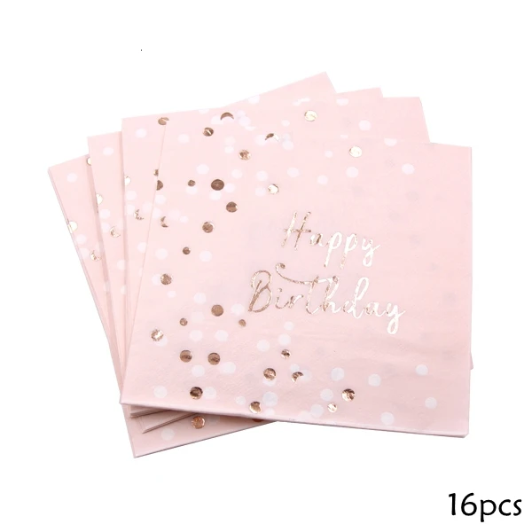 16pcs napkin 1 Набор «С Днем Рождения» серии одноразовая посуда Позолоченные бумажные соломинки/салфетки/чашки/тарелки для дома дети день рождения украшения - Цвет: 16pcs napkin