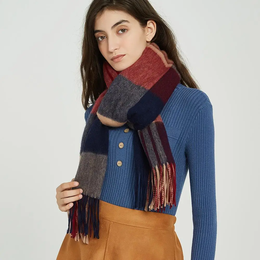 Классический шарф в клетку из овечьей шерсти Wixra тёплый платок кашемировый