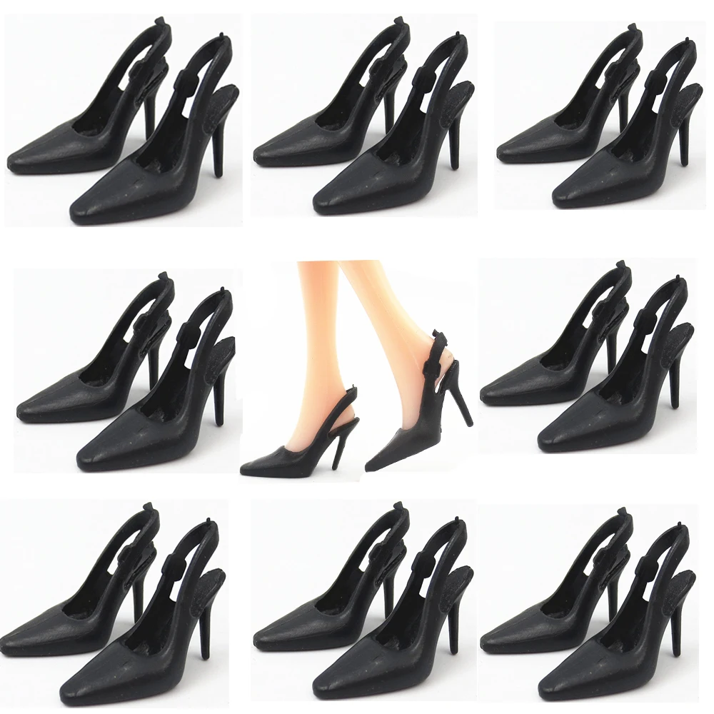 

NK 10 Pairs / Sets Dolls Black Shoes Cute High Heels Fashion Sandals For Barbie Doll High Quality Baby Toys