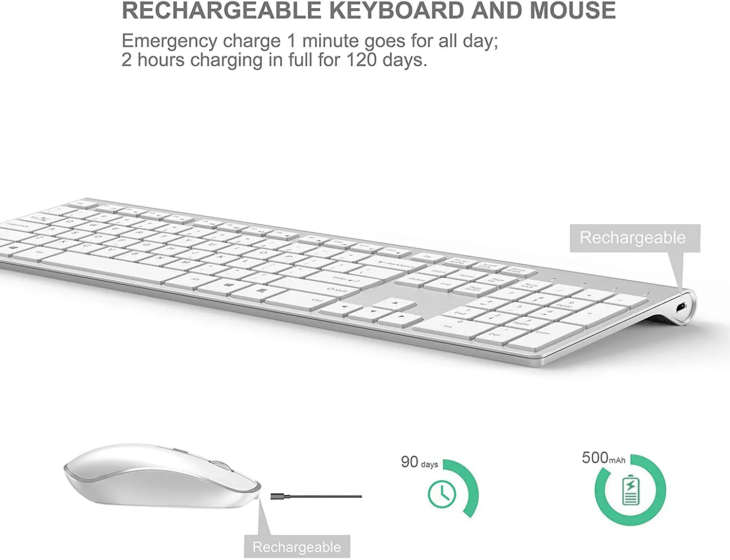 2 4g rechargeable wireless keyboard and mouse。ergonomic full size design。russianenglishgermanfrench。laptoppc windows