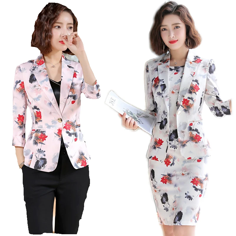 Винтажное платье с цветочным принтом блейзер для женщин костюмы платьем куртка