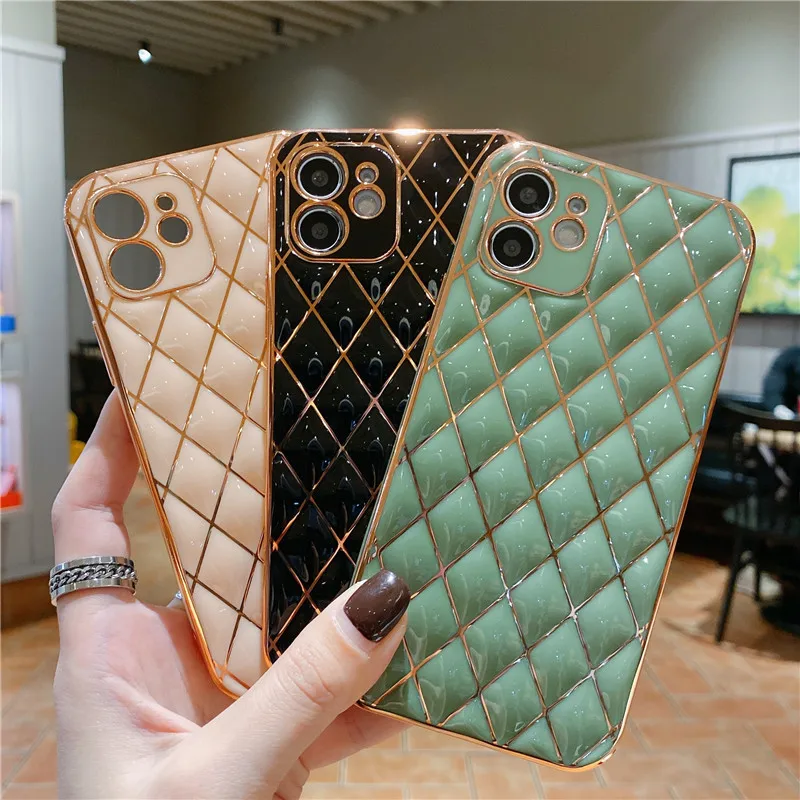 

3D Diamond Lambskin Protective Phone Case For iphone 13 12 Mini 11 Pro Max 8 7 Plus SE 2020 XR X XS Max Silicone Back Cover