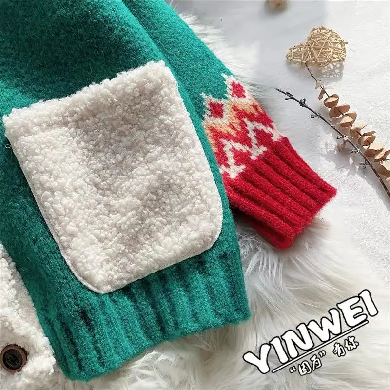 Красный Рождественский свитер кардиган женский утепленный осень зима 2020 НОВЫЙ