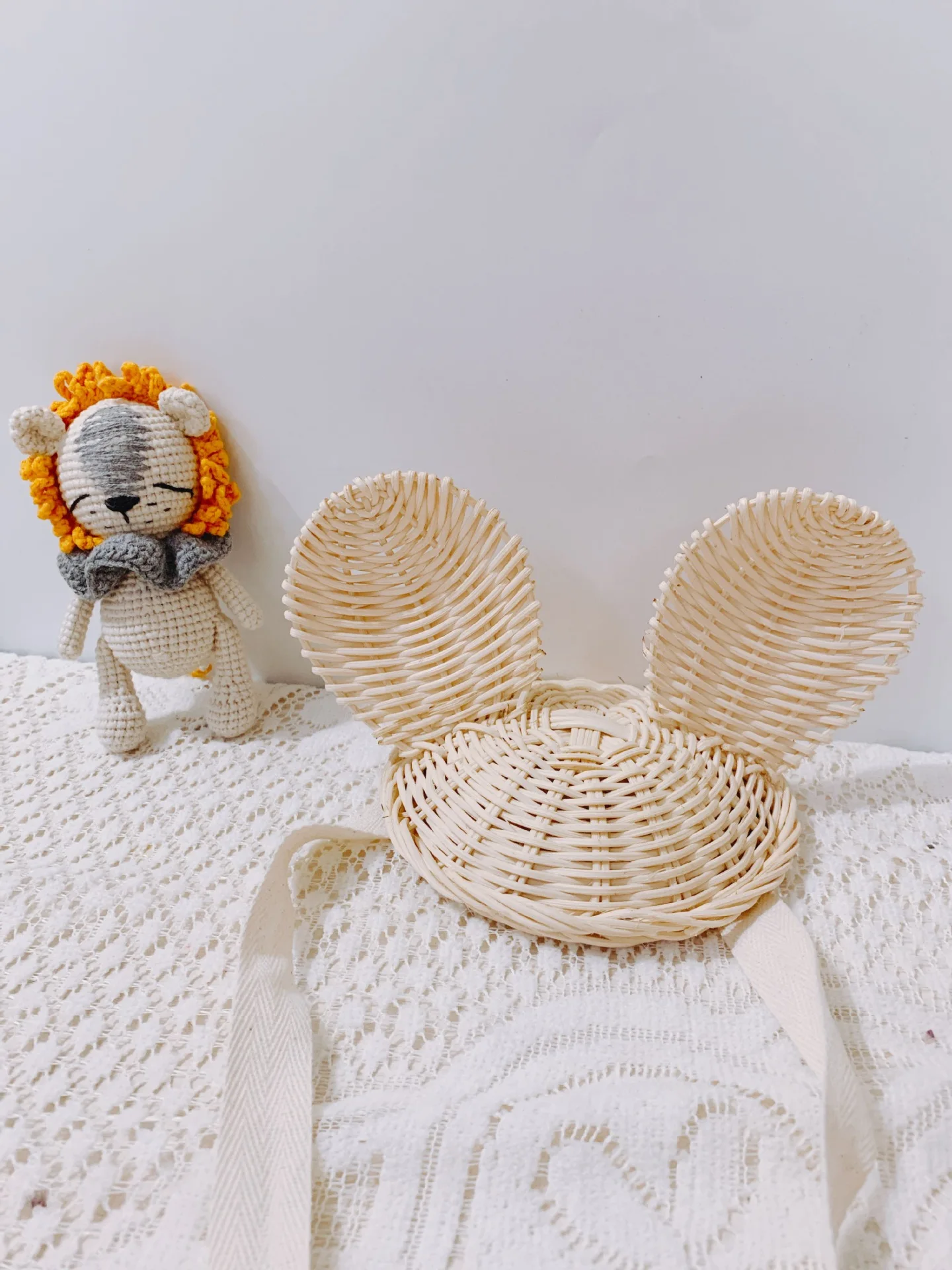 

Cute Rattan Rabbit Ear Kids Hat Children Girl Bucket Cap Spring Summer Soft Cotton Outdoor Fisherman Sun Hat