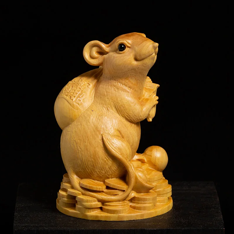 

Самшит 7 см скульптура богатой крысы Китайский Зодиак счастливая деревянная мышь статуя животного домашний декор