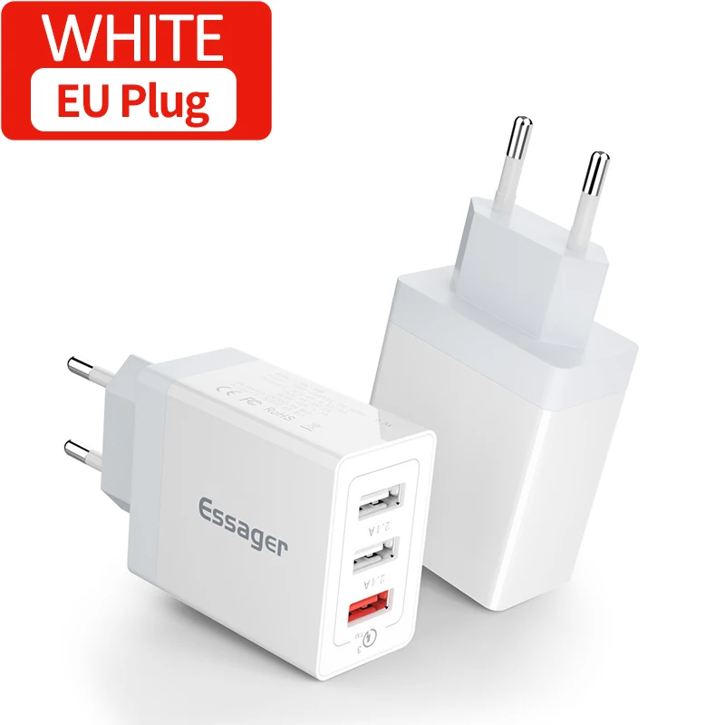 EU Plug White Essager 30 Вт Quick Charge 3,0 USB зарядное устройство QC3.0 QC быстрое зарядное устройство мульти разъем настенное зарядное устройство для мобильного телефона для iPhone samsung Xiaomi Mi - Тип штекера: EU Plug White