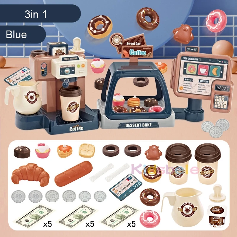 Kids Coffee Machine Toy Set Kitchen Toys Simulation Food Bread Coffee Cake Pretend Play Shopping Cash Register Toys For Children images - 6