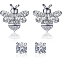 925 sterling fashion silver animal stud earrings butterfly crystal aaa cubic zirconia hypoallergenic earrings birthday gift