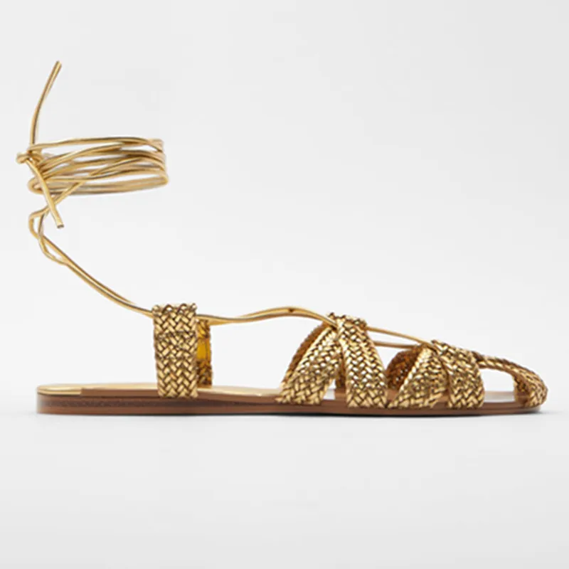 

New Fashion Summer Bohemian Strappy Woman Sandals Woven Hollow Flat Sandals Woman 2021 Beach Vacation Rome Brand Designer Shoes