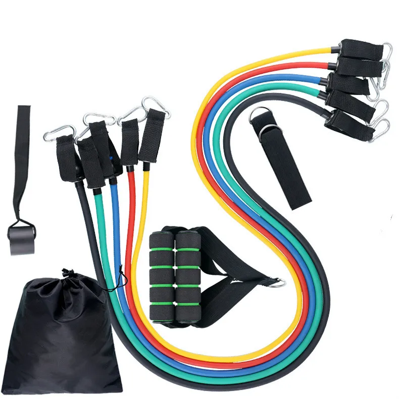 

New 11Pcs Resistance Bands Set Yoga Exercise Fitness Band Rubber Loop Tube Gym Pilates Brick