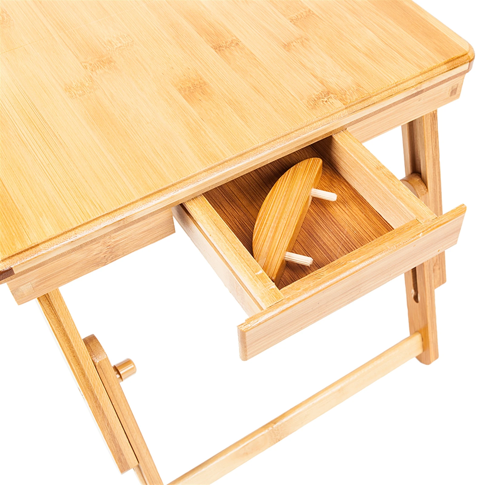 

53*33 cm Trendy Double Flowers Engraving Pattern Adjustable Bamboo Computer Desk with small drawer Wood Color