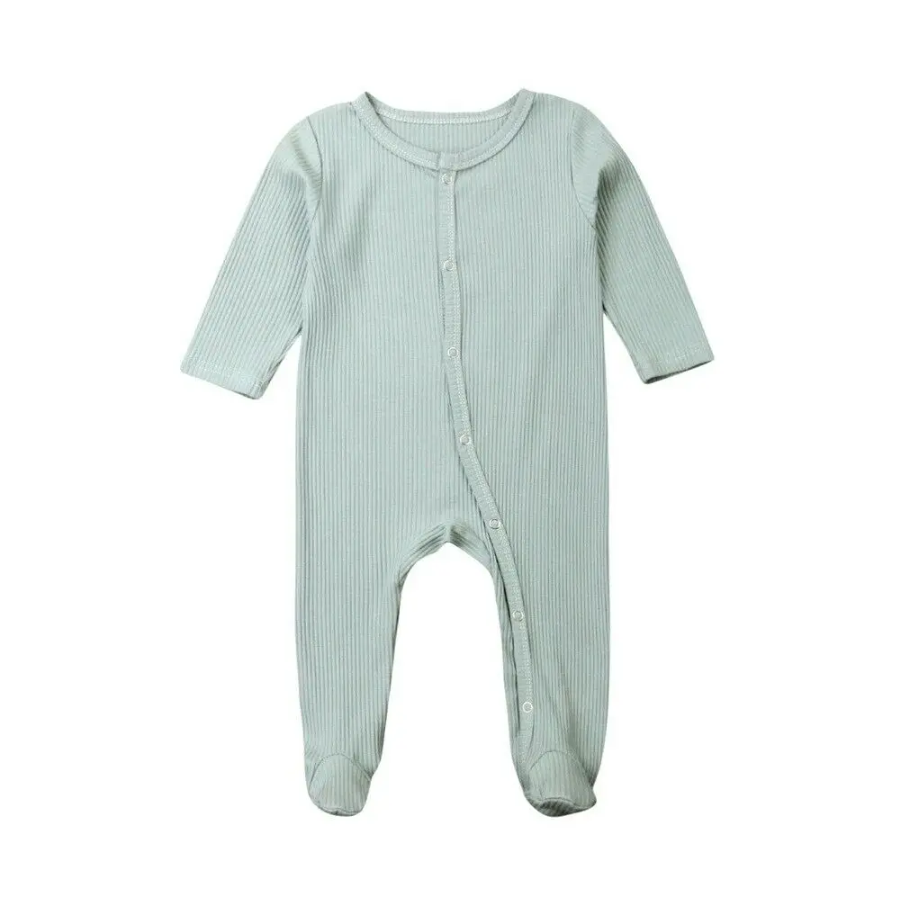 Pea Green Коллекция года, весенне-осенняя одежда для малышей от 0 до 6 месяцев, для новорожденных мальчиков и девочек, с длинными рукавами, однотонный комбинезон в рубчик, комплект одежды - Цвет: Pea Green