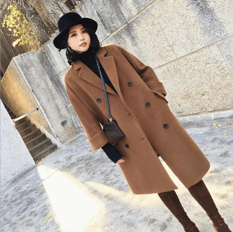 Caramel colour Thick Корейская версия длинного абзаца большого размера женское Шерстяное Пальто карамельного цвета утолщенное свободное шерстяное пальто для женщин - Цвет: Caramel colour Thick