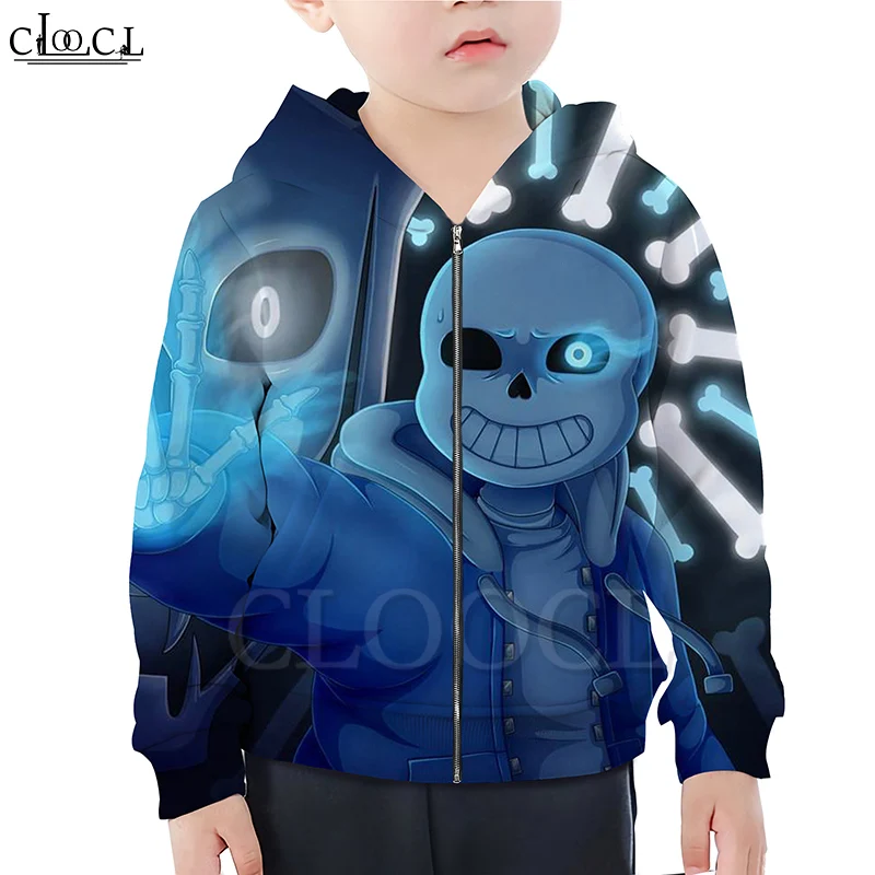 

CLOOCL Games Undertale Sans Zipper Hoodies 3D Print Boy Girl Children's Zipper Hooded Casual Fashion Naughty Kid Pullover Tops