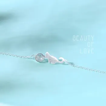 

S925 Silver Cat Moonstone Fine Bracelet Female Temperament Student Sen Department Girlfriend Bracelet F071NVHG Anklets