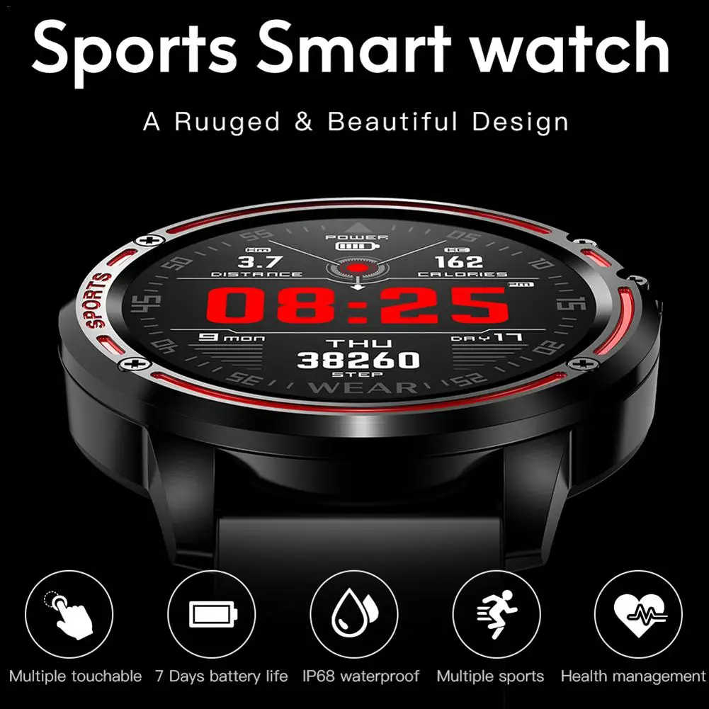 

L8 Smart Bracelet Bluetooth Sports Watch Heart Rate Touch Screen Smart Watches IP68 Waterproof 1.2 inch TFT round screen